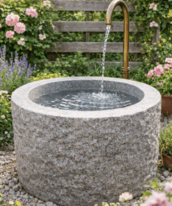 Granitbrunnen rund, innen geschliffen, O 80cm h50 cm